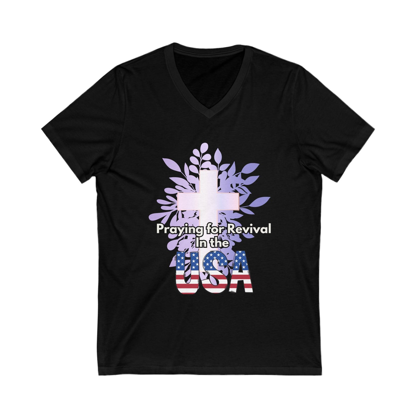 Praying for Revival V-Neck Tee - Unisex Short Sleeve Tee for Faith & Freedom