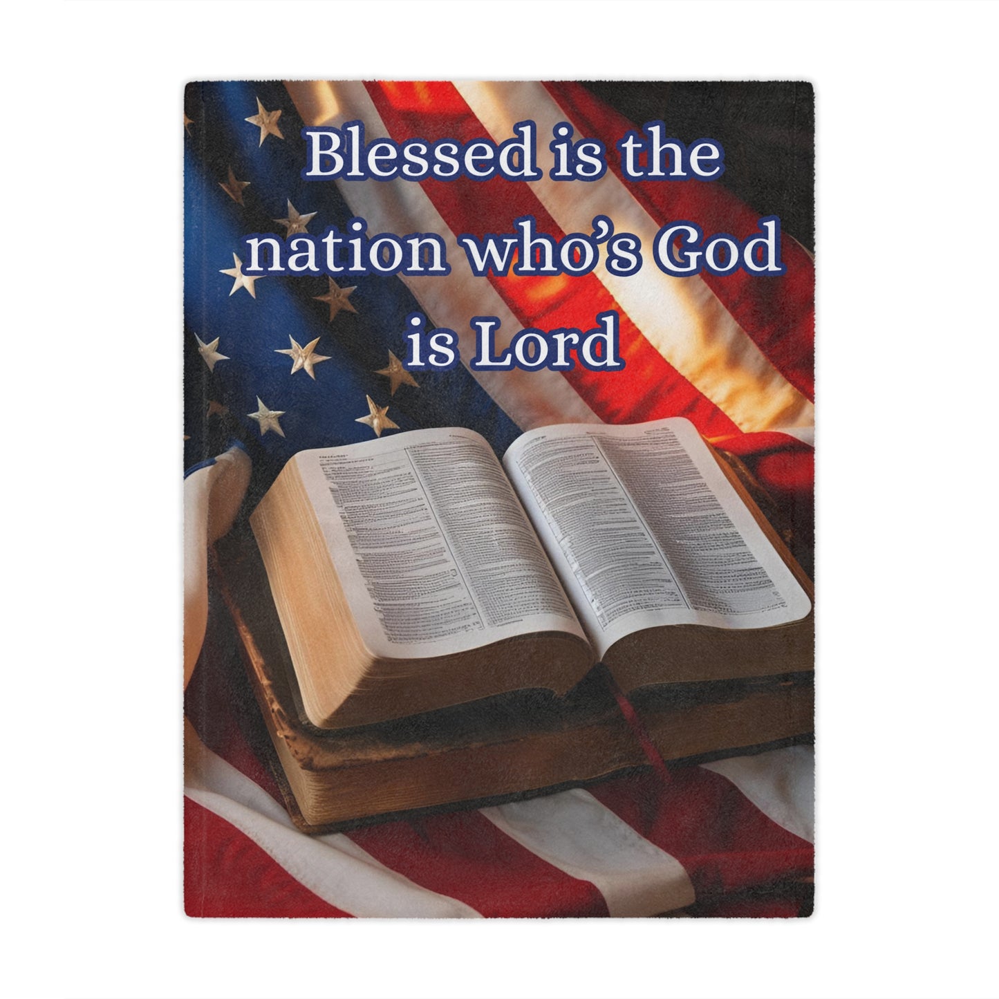 Patriotic Minky Blanket – "Blessed is the Nation Who's God is Lord"