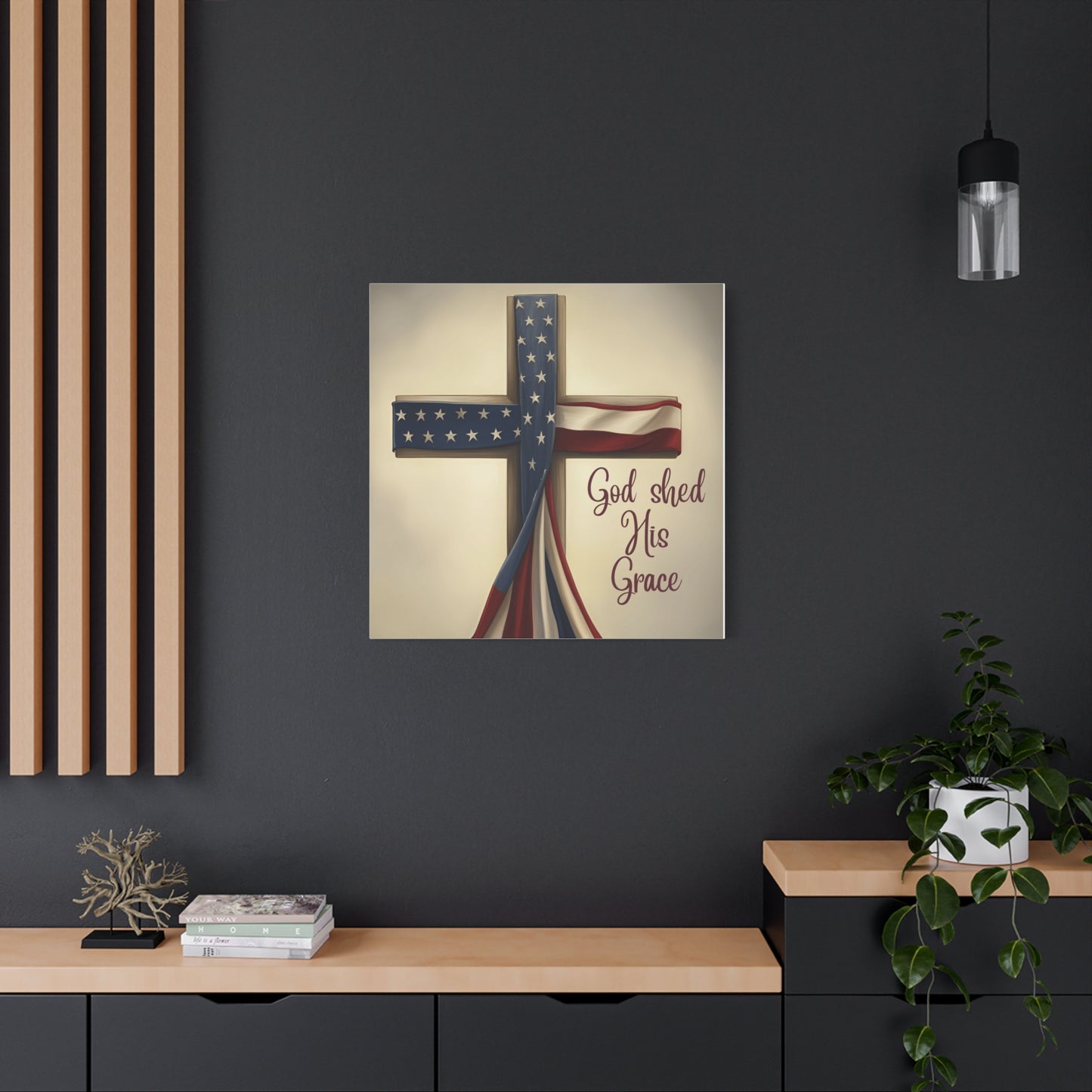 Faith-Inspired Wall Art, Religious Home Decor, Christian Gift, Inspirational Canvas Print, Patriotic Decor, God Shed His Grace