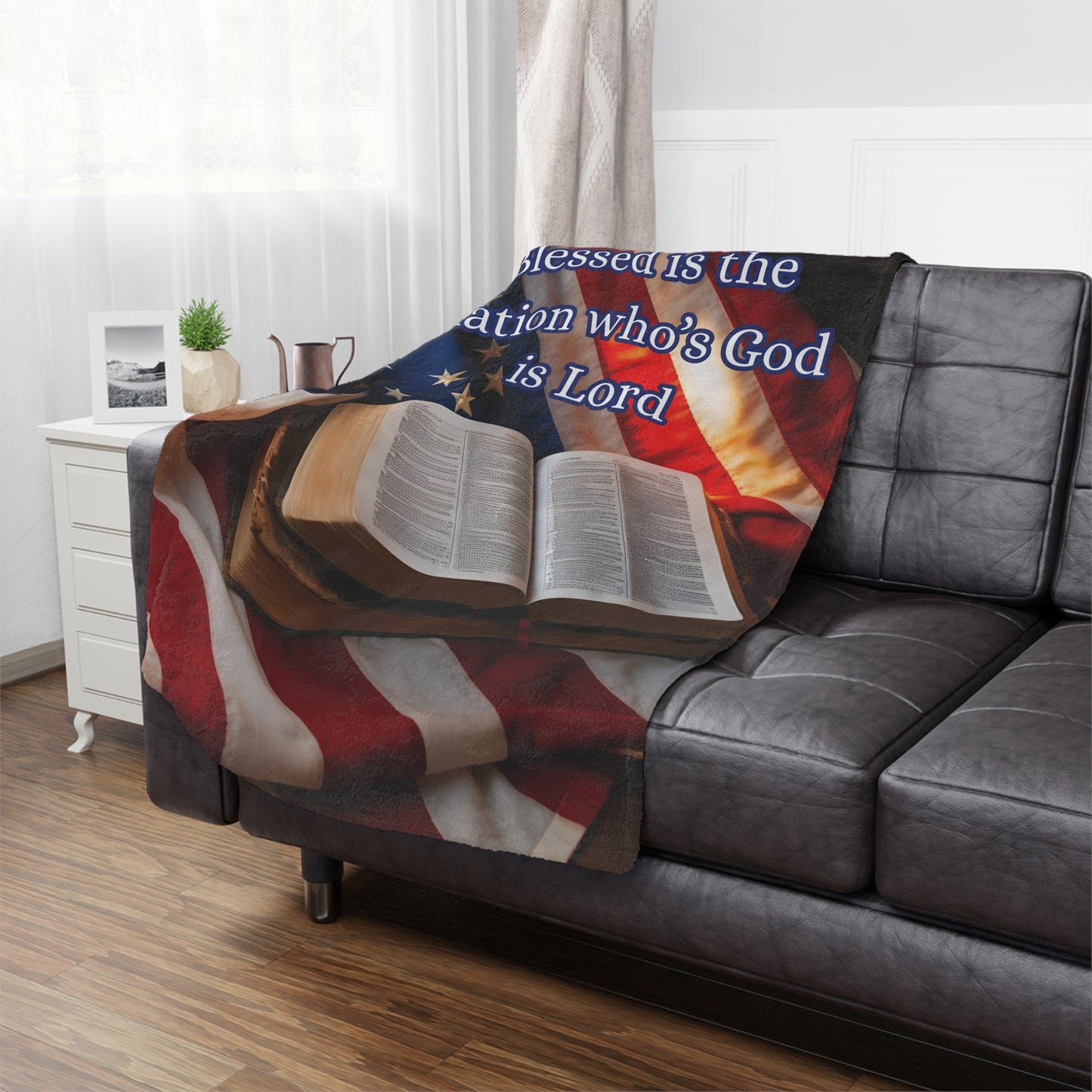 Patriotic Minky Blanket – "Blessed is the Nation Who's God is Lord"
