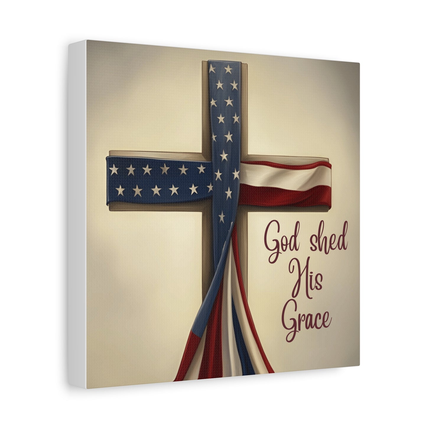 Faith-Inspired Wall Art, Religious Home Decor, Christian Gift, Inspirational Canvas Print, Patriotic Decor, God Shed His Grace