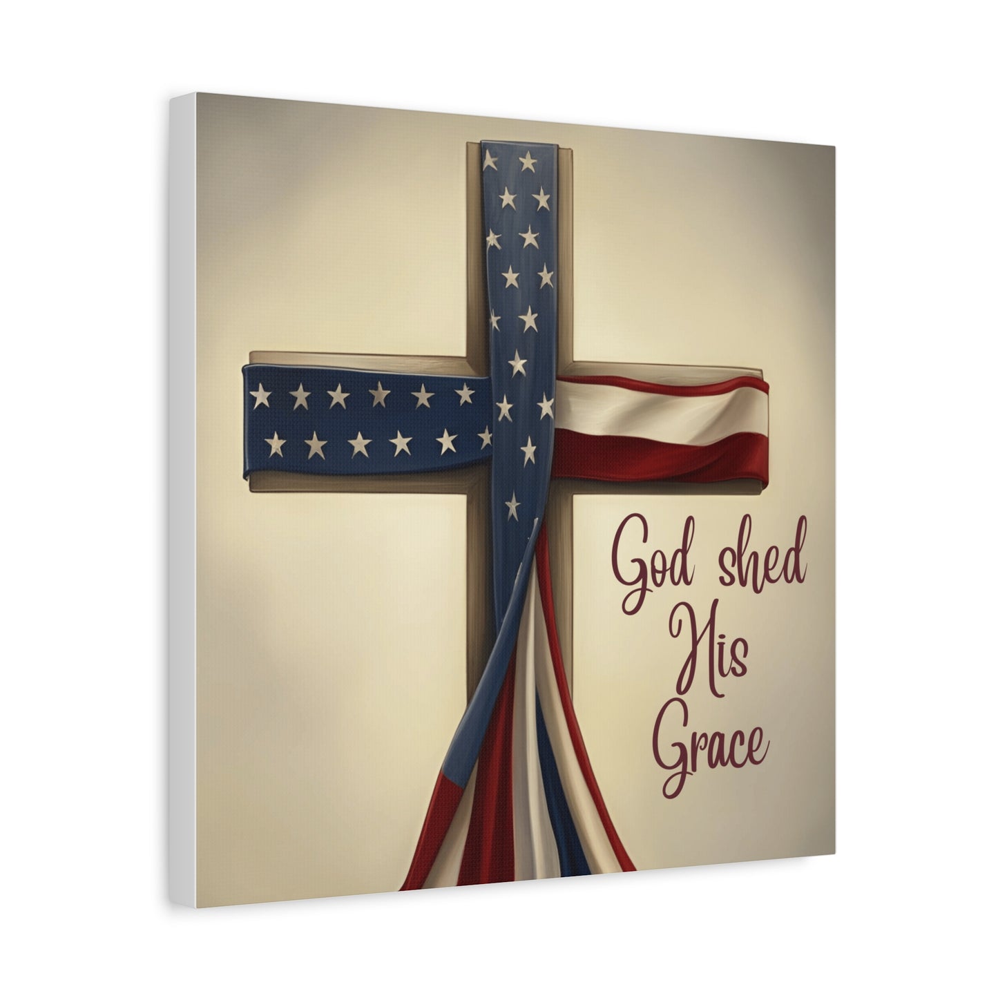 Faith-Inspired Wall Art, Religious Home Decor, Christian Gift, Inspirational Canvas Print, Patriotic Decor, God Shed His Grace