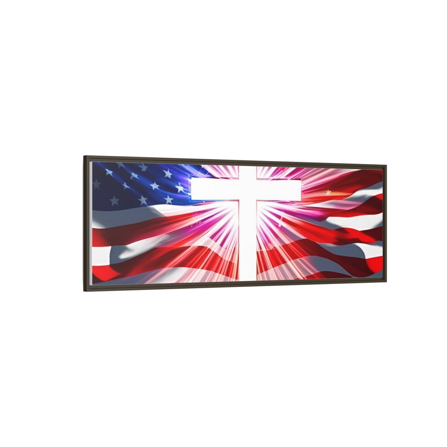 Patriotic Christian Canvas Art - Framed Multi-Color Cross with American Flag