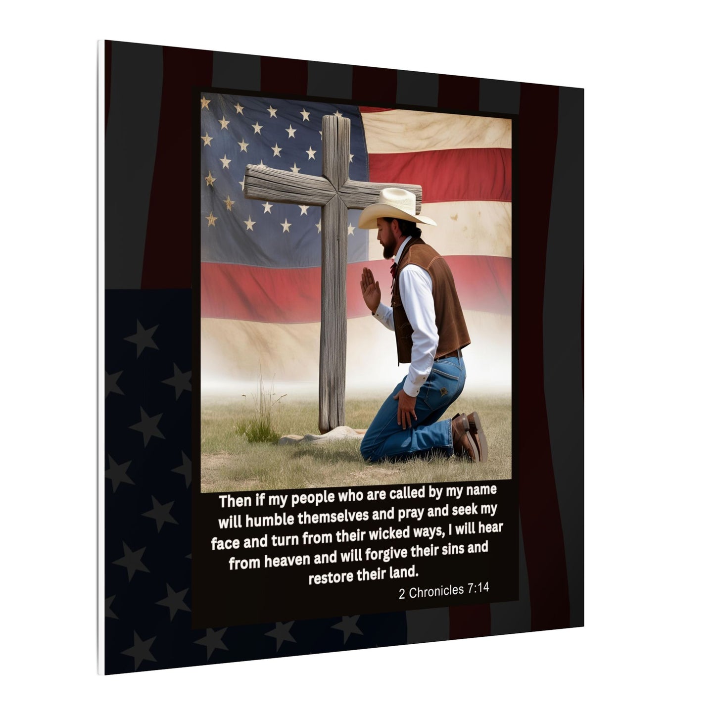 Patriotic Prayer Canvas Art, Inspirational Wall Decor, Christian Home Decor, Faith-Based Gift, Rustic Country Decor, 2 Chronicles 7:14