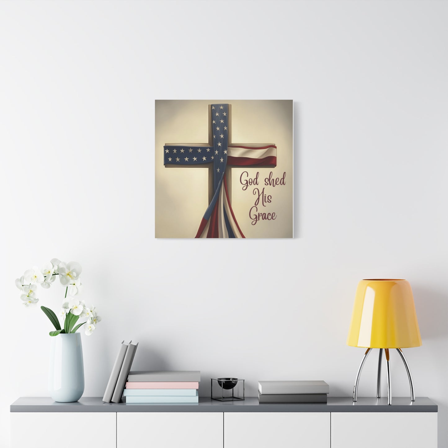 Faith-Inspired Wall Art, Religious Home Decor, Christian Gift, Inspirational Canvas Print, Patriotic Decor, God Shed His Grace