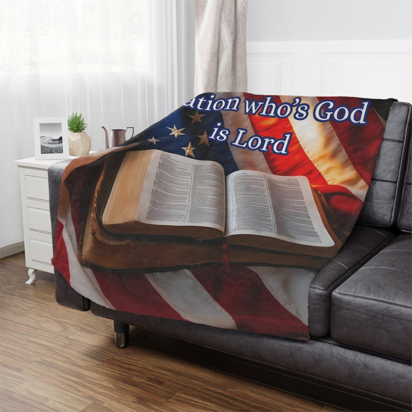 Patriotic Minky Blanket – "Blessed is the Nation Who's God is Lord"