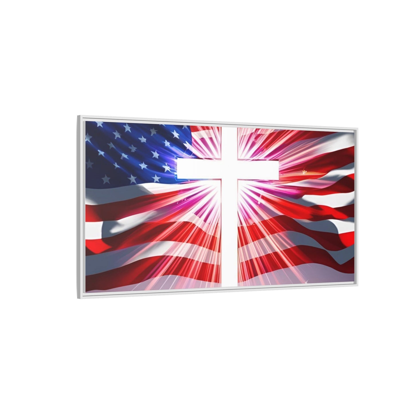 Patriotic Christian Canvas Art - Framed Multi-Color Cross with American Flag