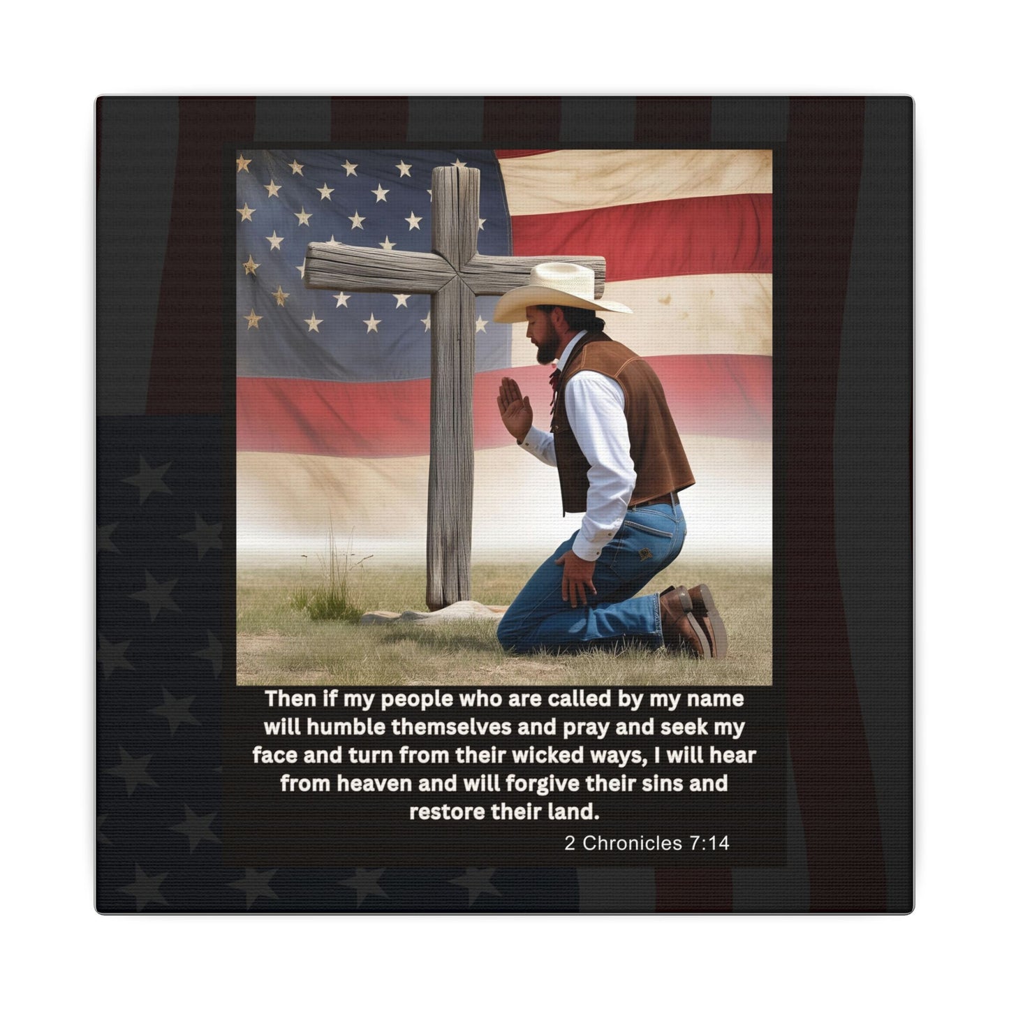Patriotic Prayer Canvas Art, Inspirational Wall Decor, Christian Home Decor, Faith-Based Gift, Rustic Country Decor, 2 Chronicles 7:14