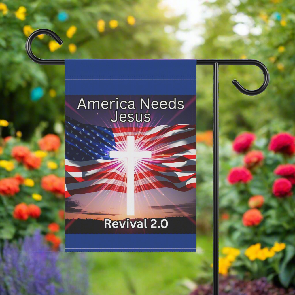 Inspirational Garden & House Banner - 'America Needs Jesus - Revival 2.0'