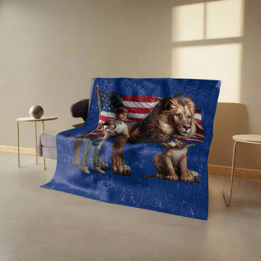 Crushed Velvet Blanket Children and Lion