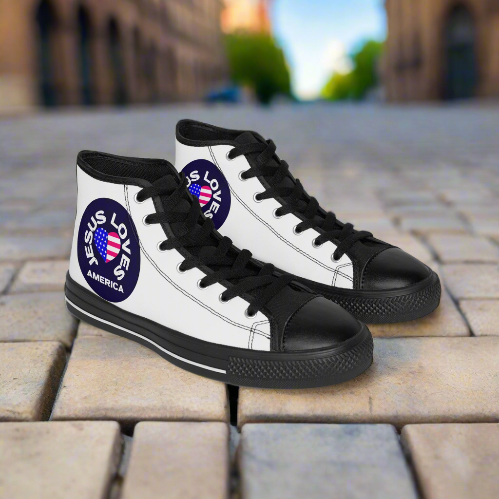 Jesus Loves America Classic Sneakers for Women | Stylish High-Top Shoes