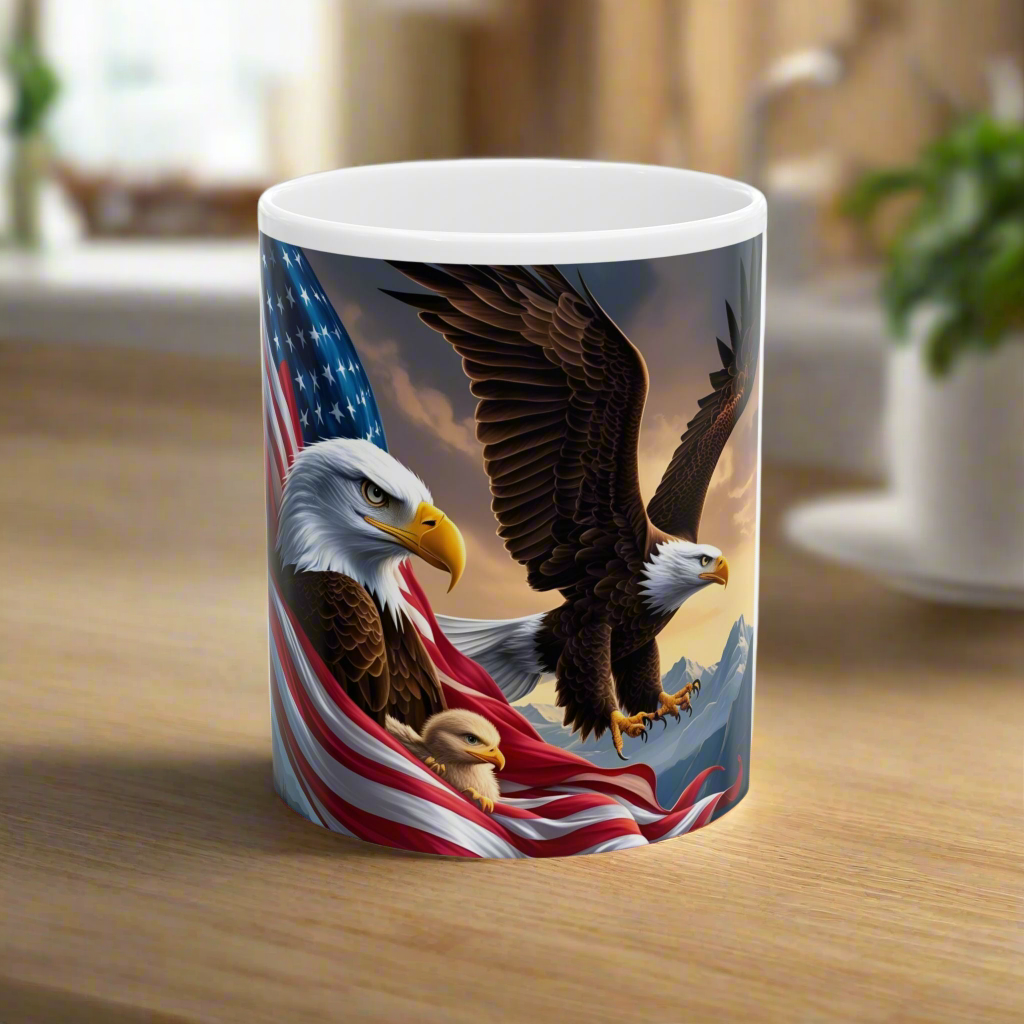 Patriotic Eagle Ceramic Mug - Perfect for Coffee Lovers, Veterans, USA Holidays, Independence Day, Gift for Him/Her