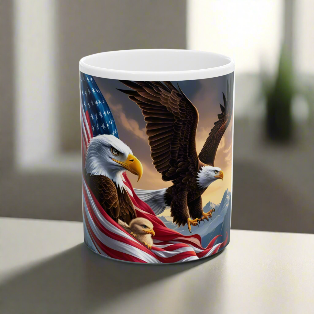 Patriotic Eagle Ceramic Mug - Perfect for Coffee Lovers, Veterans, USA Holidays, Independence Day, Gift for Him/Her