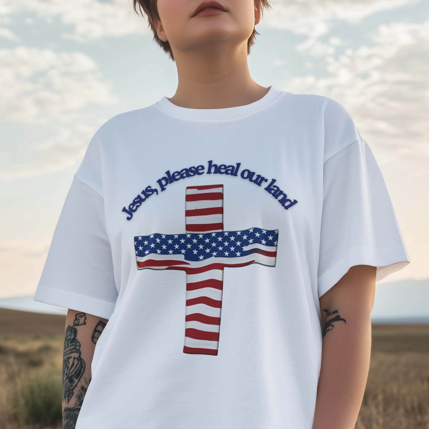 Faith & Freedom Unisex Jersey Tee - "Jesus, Please Heal Our Land"
