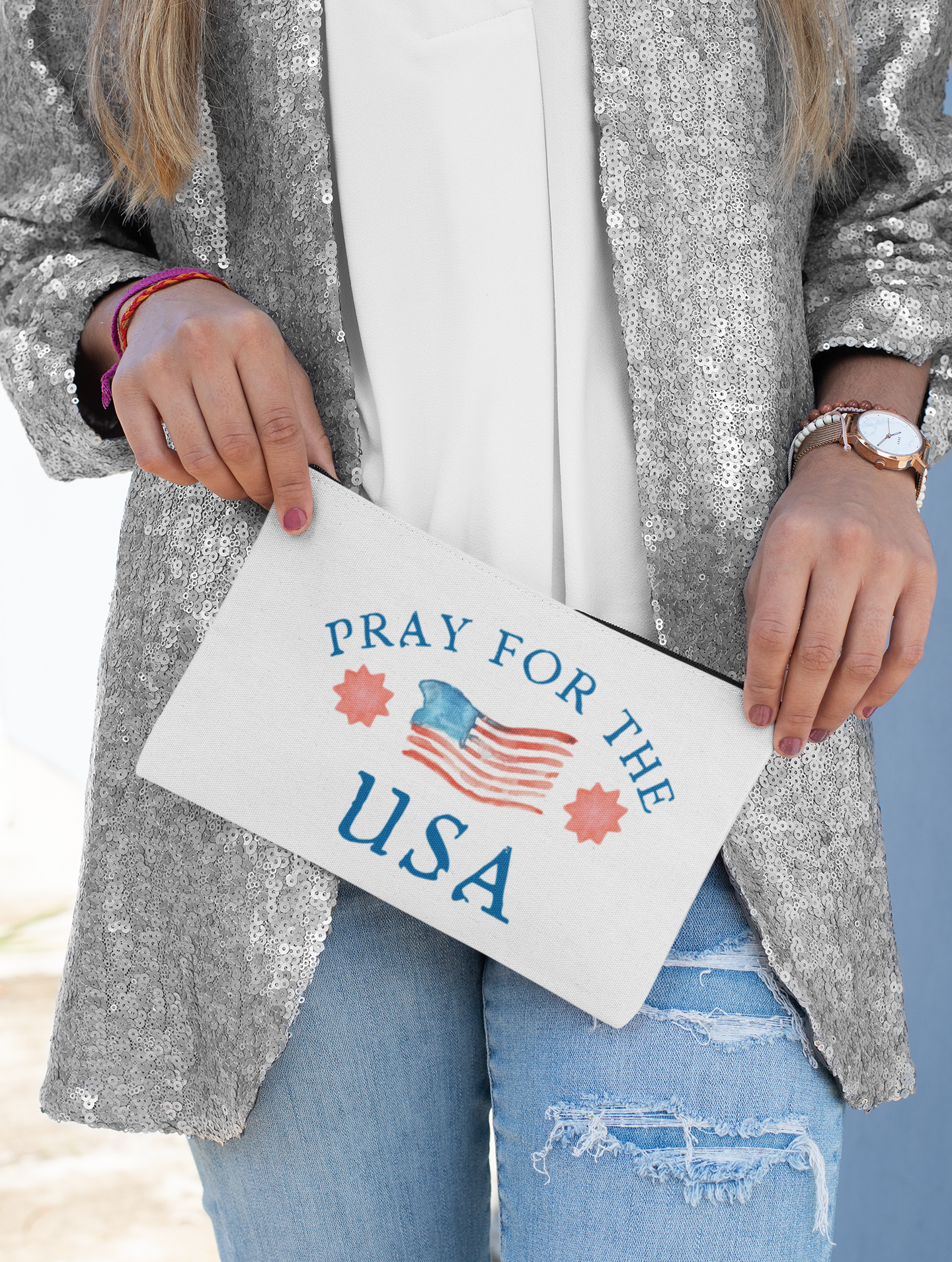 Patriotic Clutch Bag - 'Pray for the USA'