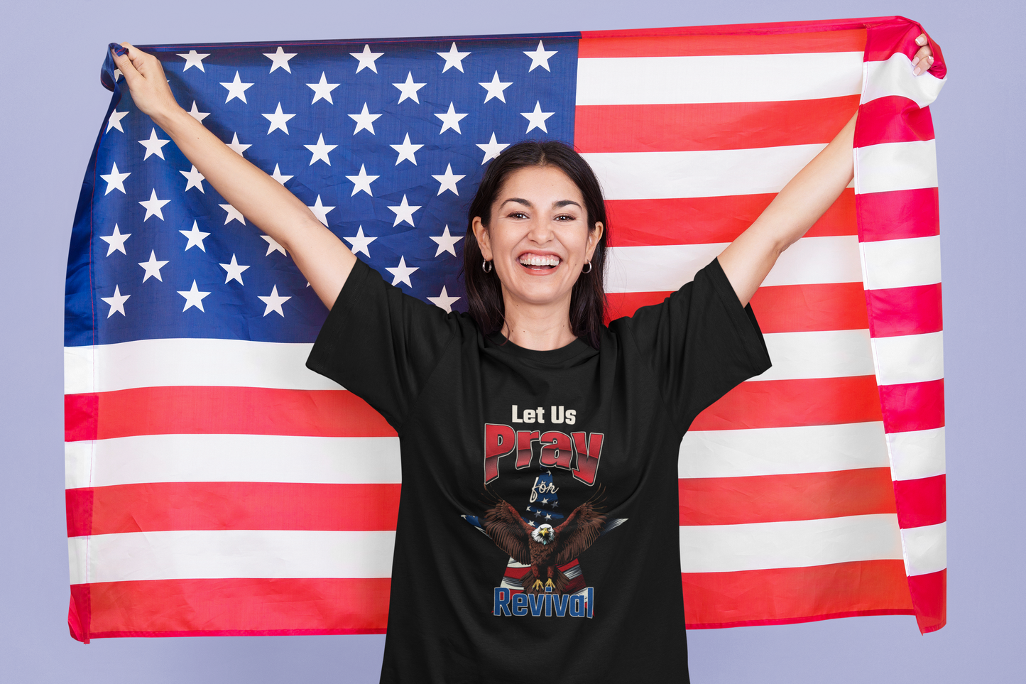 Let us pray for Revival Patriotic Prayer V-Neck Tee, Spiritual Apparel, Eagle Design, Gift for Faith, USA Pride Shirt, Revival Theme T-Shirt