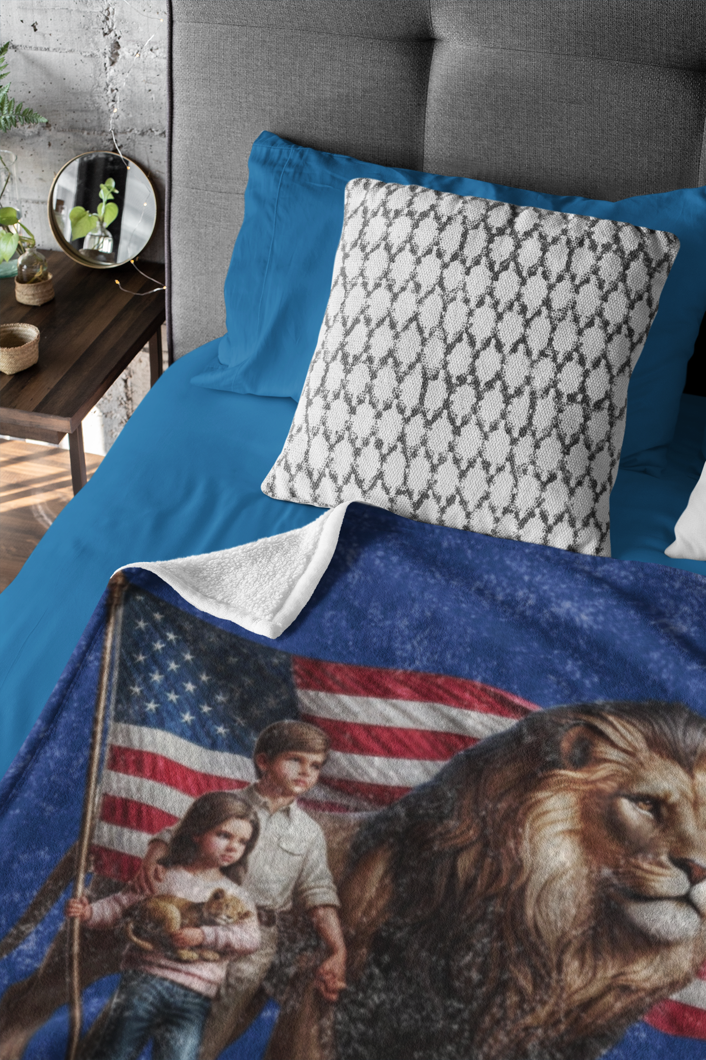 Crushed Velvet Blanket Children and Lion