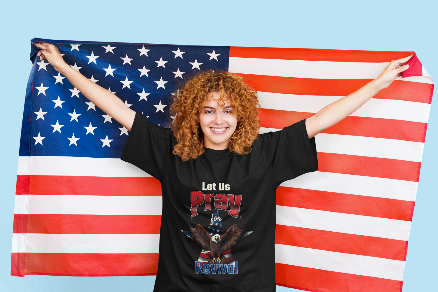 Let us pray for Revival Patriotic Prayer V-Neck Tee, Spiritual Apparel, Eagle Design, Gift for Faith, USA Pride Shirt, Revival Theme T-Shirt