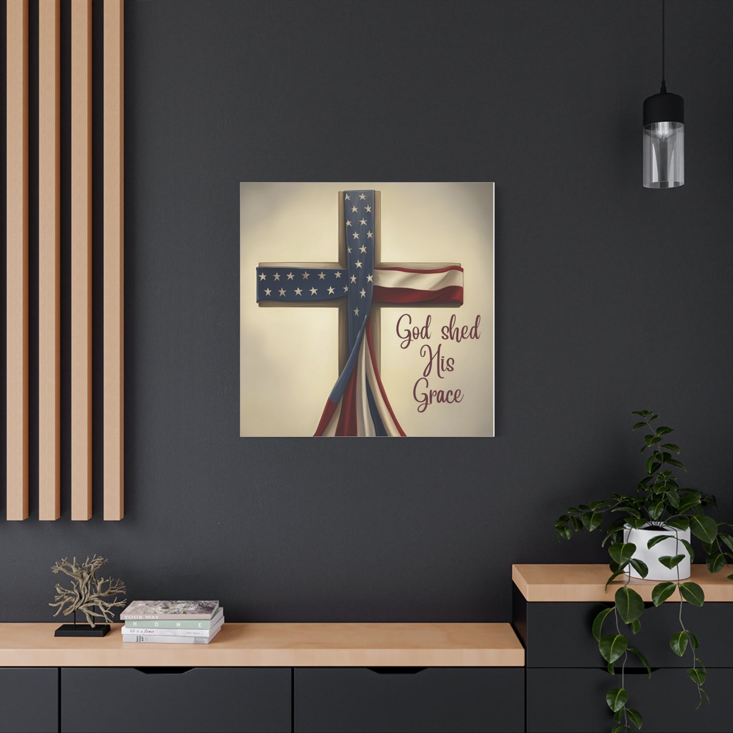 Faith-Inspired Wall Art, Religious Home Decor, Christian Gift, Inspirational Canvas Print, Patriotic Decor, God Shed His Grace