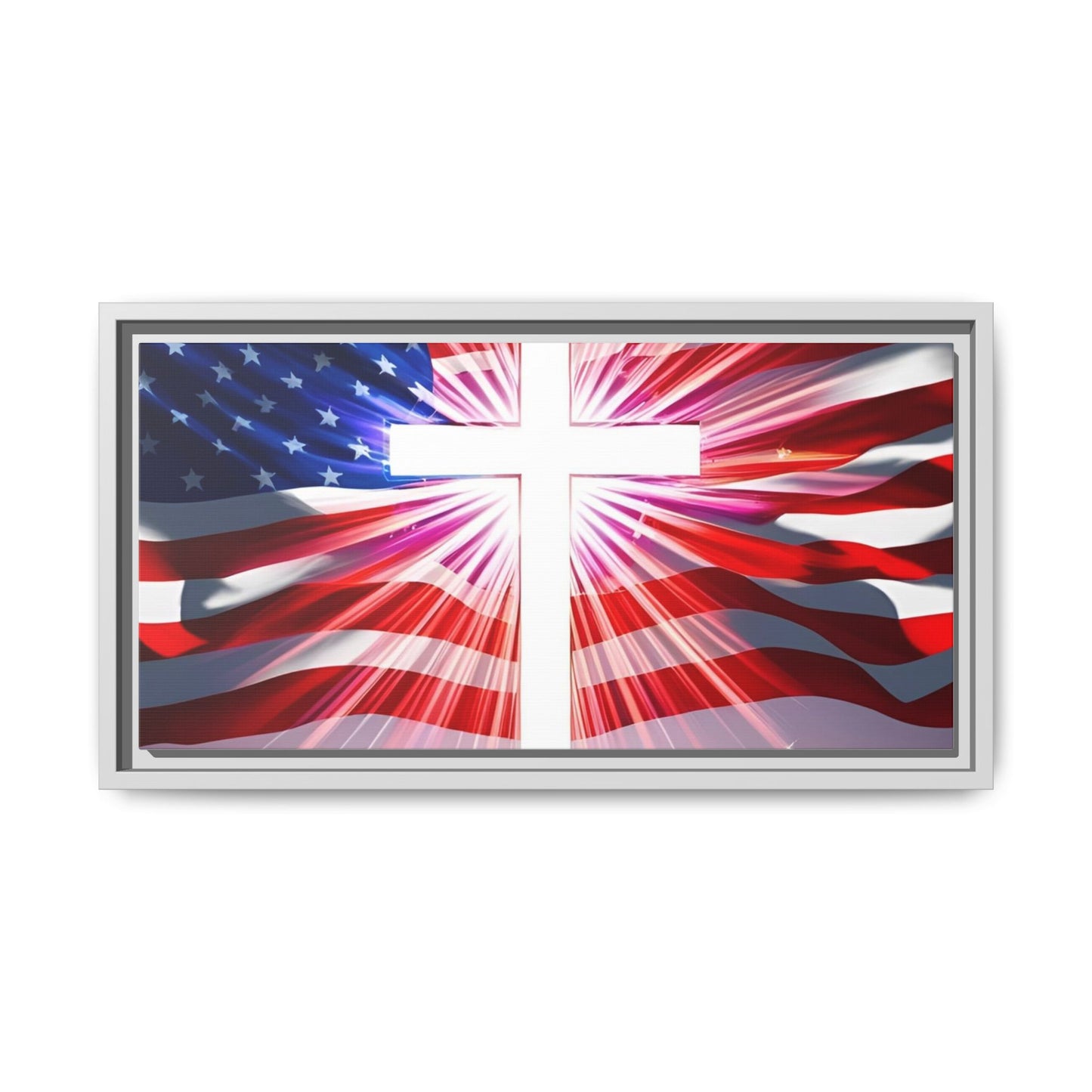 Patriotic Christian Canvas Art - Framed Multi-Color Cross with American Flag