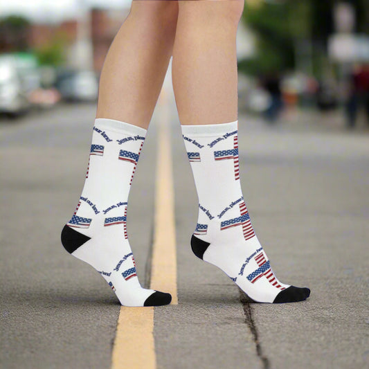 Patriotic Faith Crew Socks, USA Flag Socks, Religious Socks, Christian Gifts, Holiday Accessories