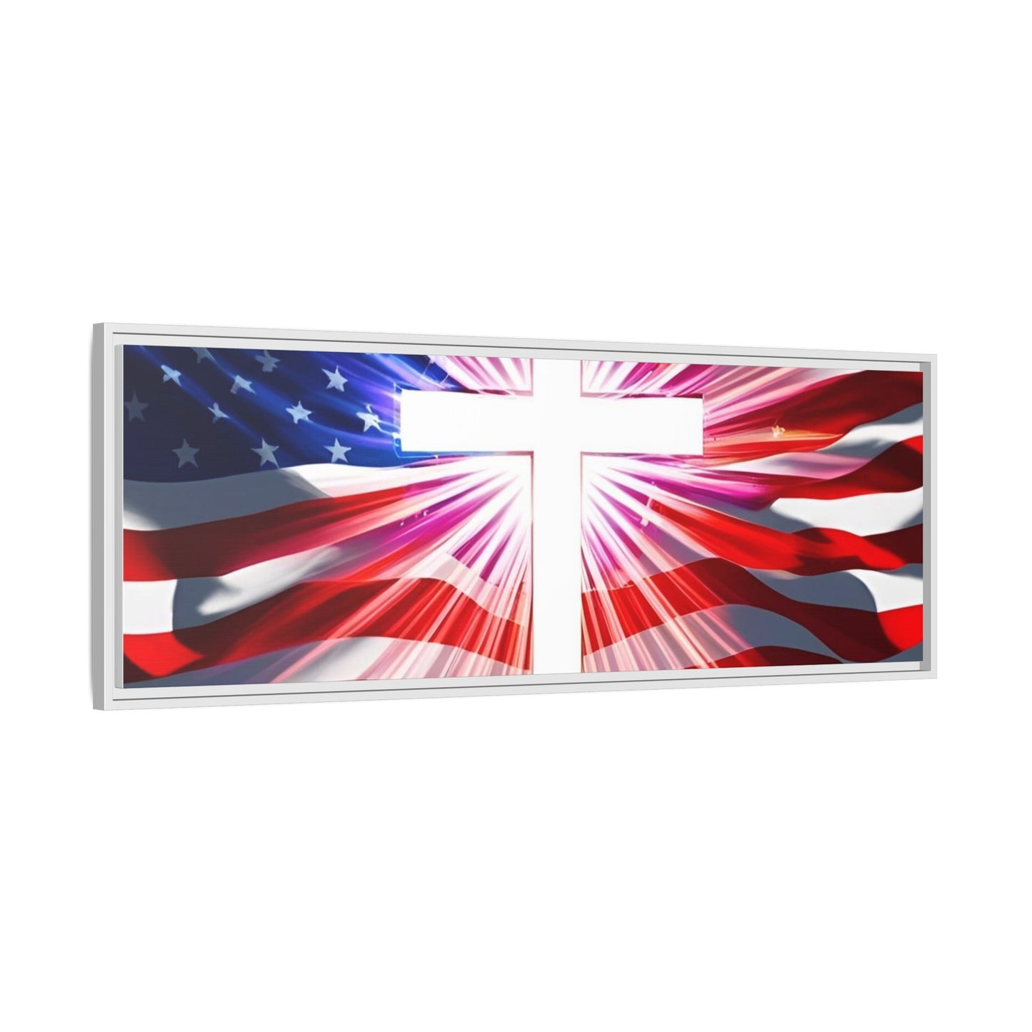 Patriotic Christian Canvas Art - Framed Multi-Color Cross with American Flag