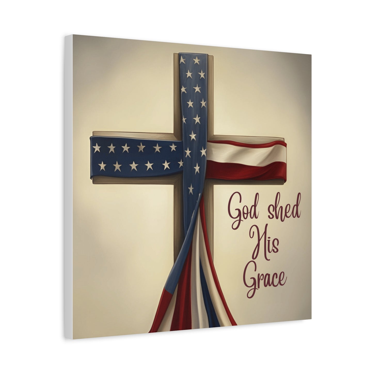 Faith-Inspired Wall Art, Religious Home Decor, Christian Gift, Inspirational Canvas Print, Patriotic Decor, God Shed His Grace