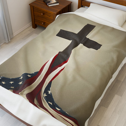 Christian Symbol American Flag Velveteen Plush Blanket