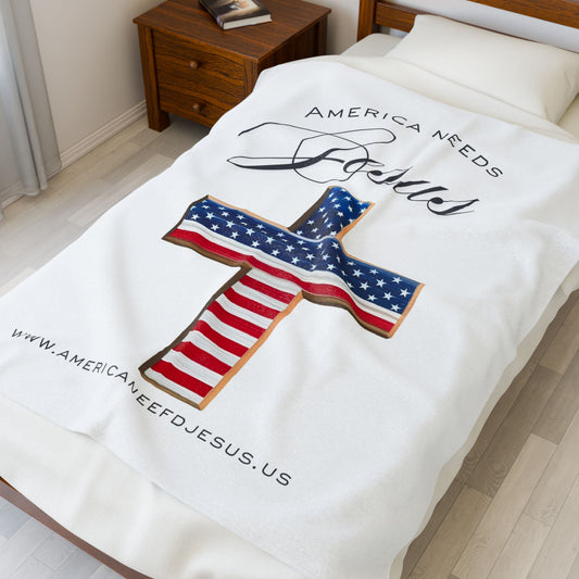 Cozy Velveteen Plush Blanket - 'America Needs Jesus' Faith-Inspired Throw