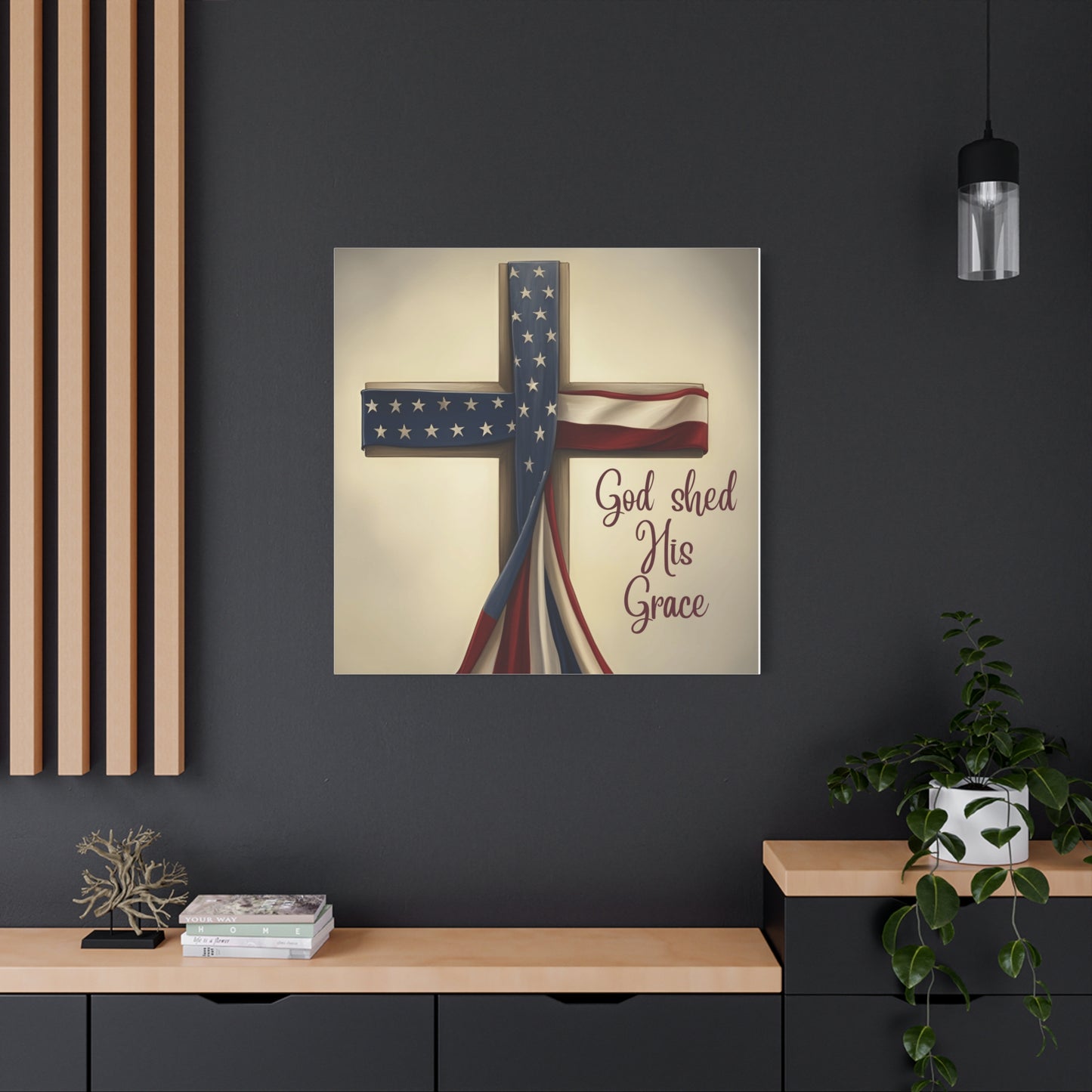 Faith-Inspired Wall Art, Religious Home Decor, Christian Gift, Inspirational Canvas Print, Patriotic Decor, God Shed His Grace