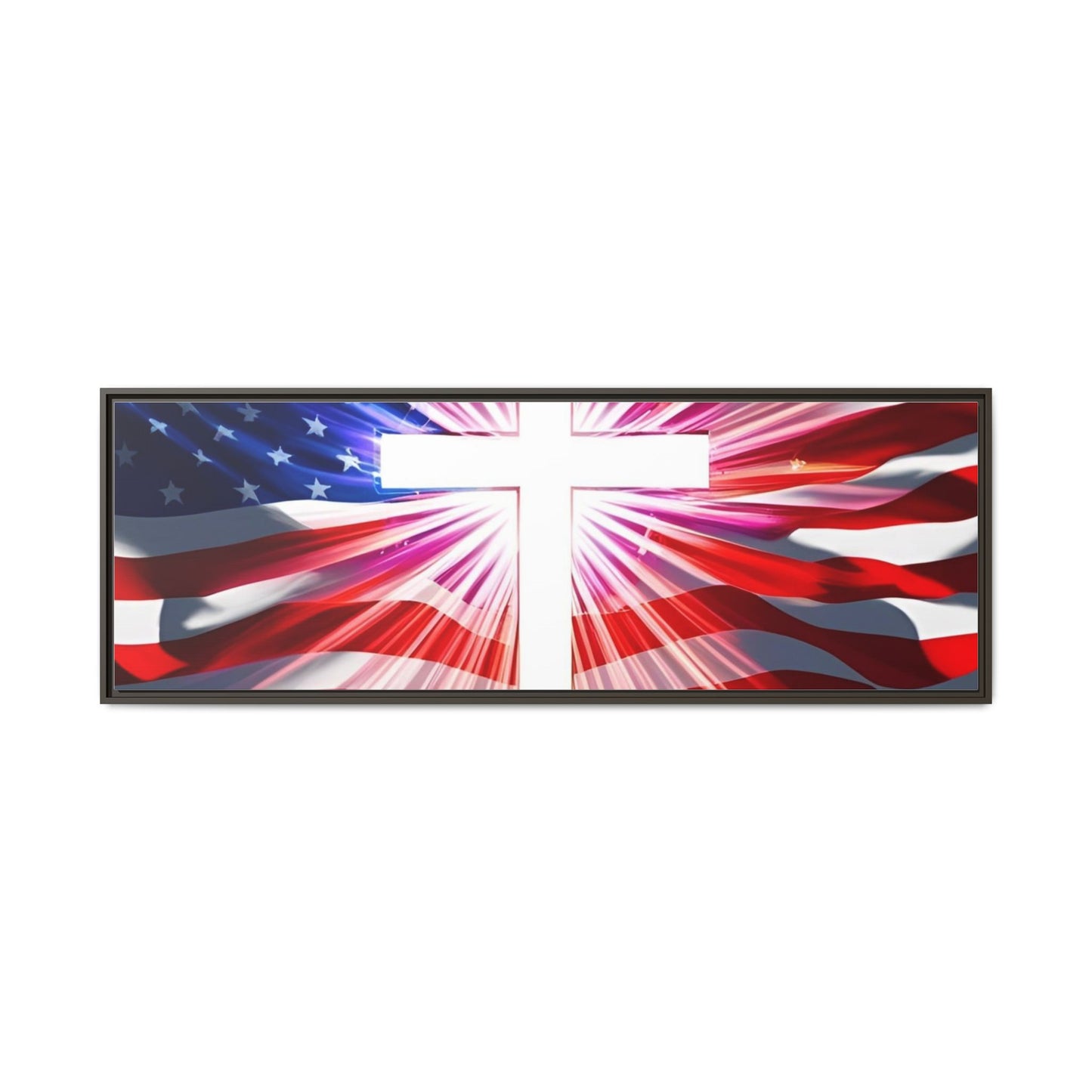Patriotic Christian Canvas Art - Framed Multi-Color Cross with American Flag