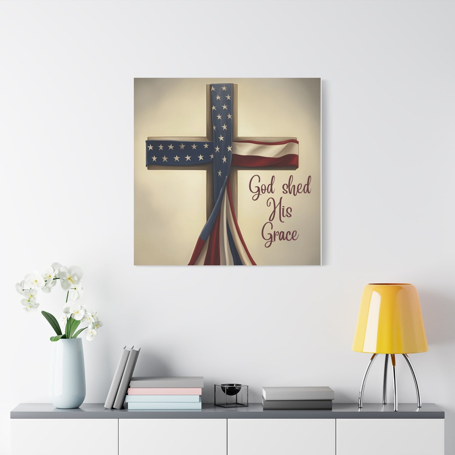Faith-Inspired Wall Art, Religious Home Decor, Christian Gift, Inspirational Canvas Print, Patriotic Decor, God Shed His Grace