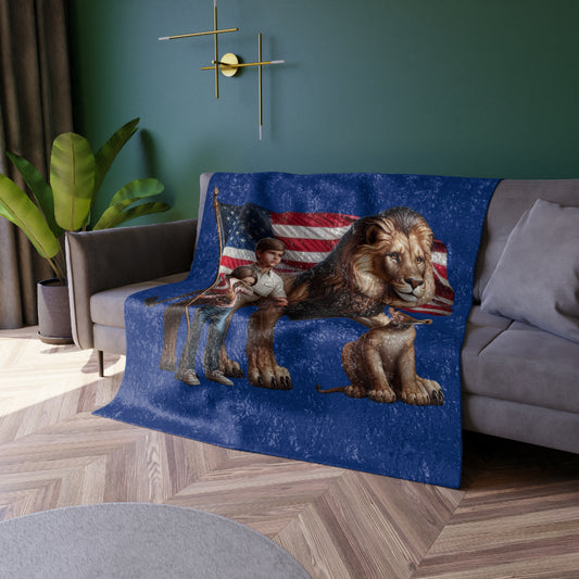 Crushed Velvet Blanket Children and Lion