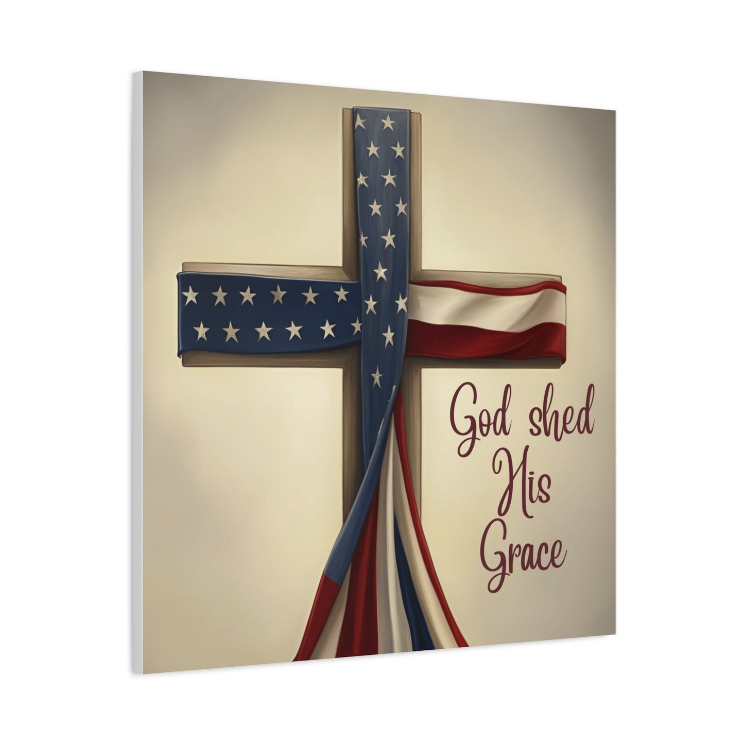 Faith-Inspired Wall Art, Religious Home Decor, Christian Gift, Inspirational Canvas Print, Patriotic Decor, God Shed His Grace