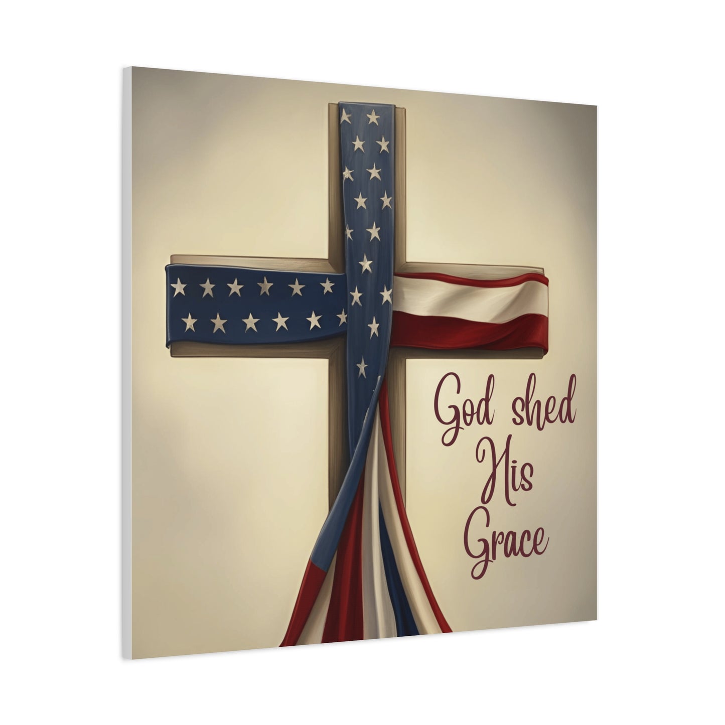Faith-Inspired Wall Art, Religious Home Decor, Christian Gift, Inspirational Canvas Print, Patriotic Decor, God Shed His Grace
