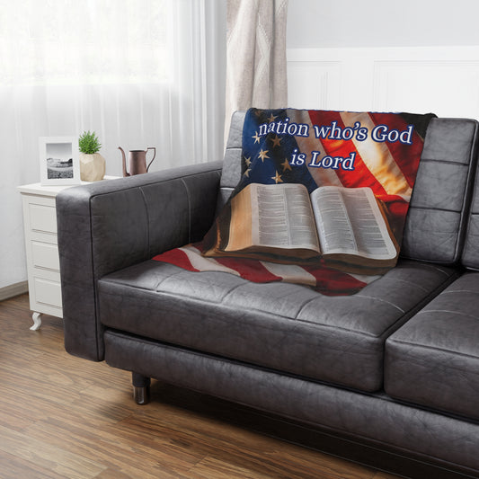 Patriotic Minky Blanket – "Blessed is the Nation Who's God is Lord"
