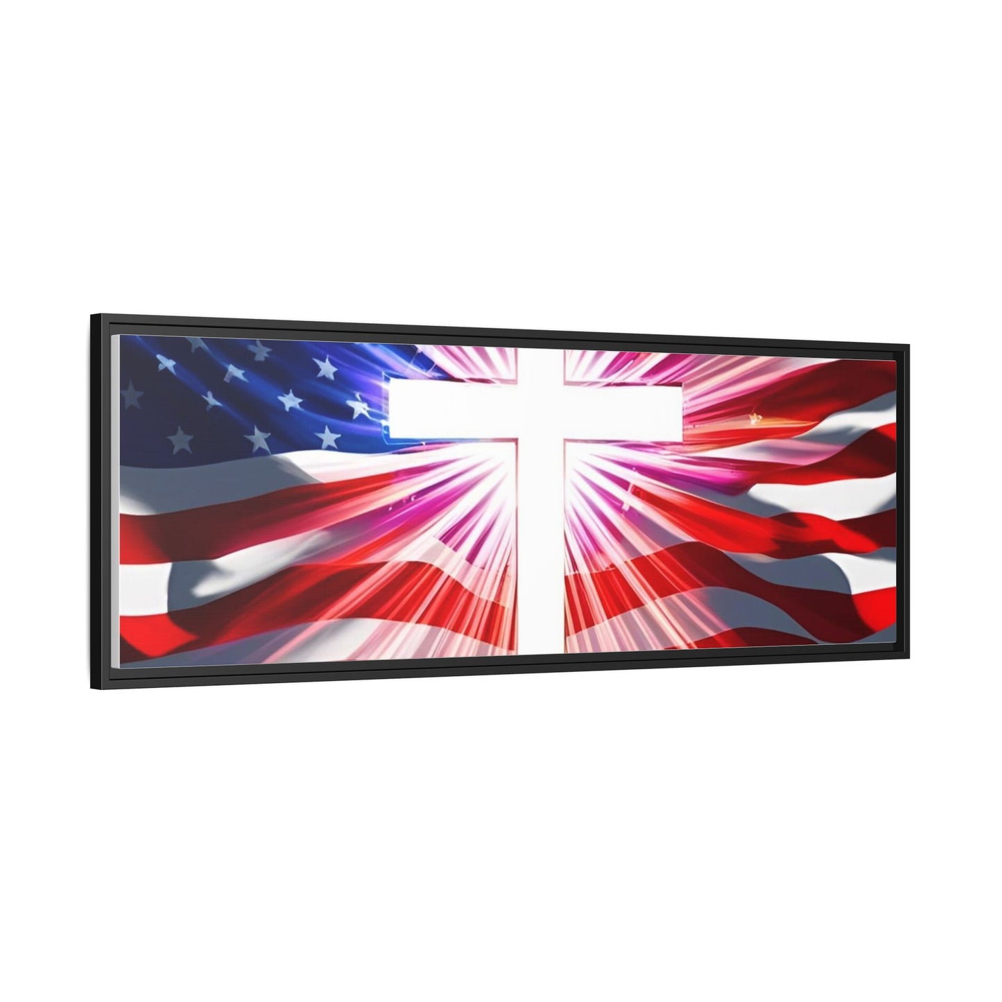 Patriotic Christian Canvas Art - Framed Multi-Color Cross with American Flag