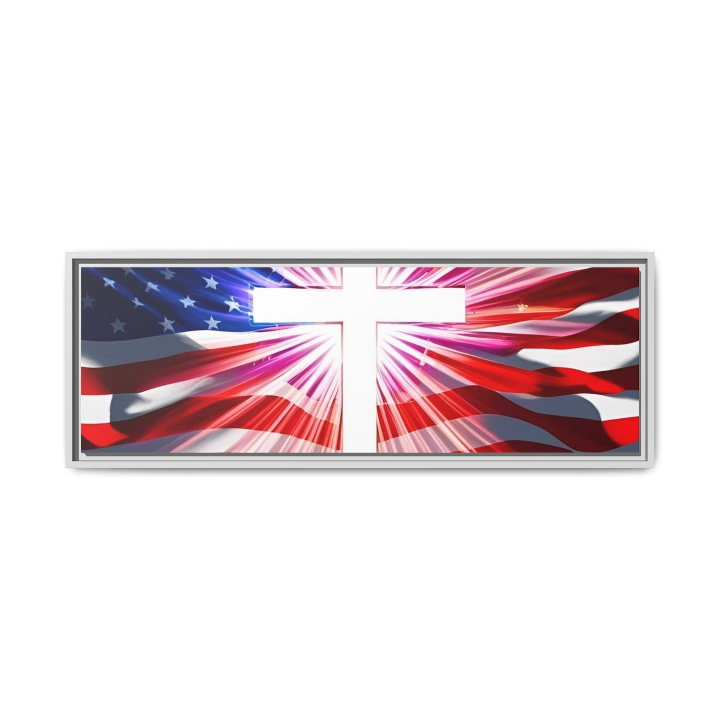 Patriotic Christian Canvas Art - Framed Multi-Color Cross with American Flag