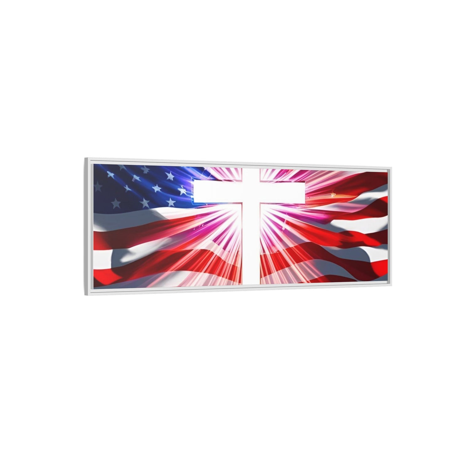 Patriotic Christian Canvas Art - Framed Multi-Color Cross with American Flag