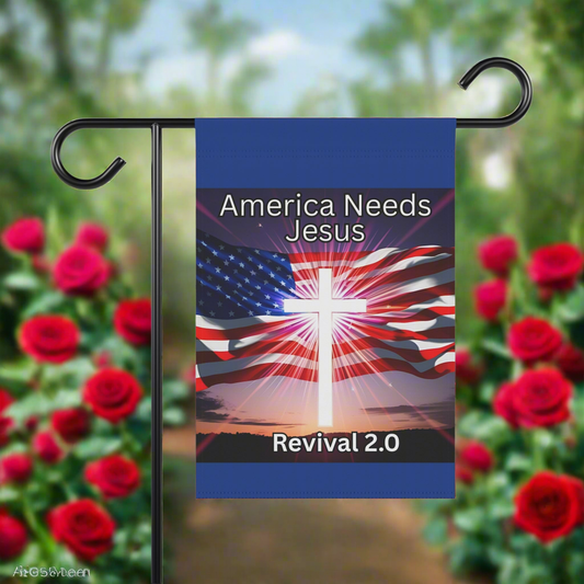 Inspirational Garden & House Banner - 'America Needs Jesus - Revival 2.0'