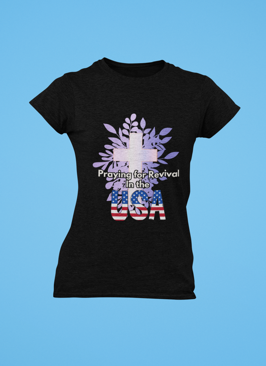 Praying for Revival V-Neck Tee - Unisex Short Sleeve Tee for Faith & Freedom